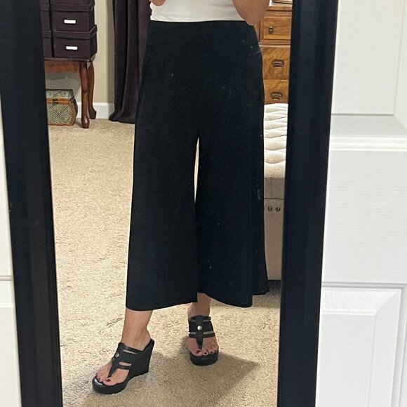 Black Wide Leg Culottes w/Fold-Down Waist – Stretchy/Pull-on/Ankle Length – Sz S - Picture 4 of 13